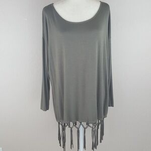 🆕Ya Los Angeles- Olive Green Fringe Hem Tunic‎